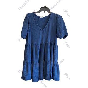 ANA A New Approach Blue Waffle Fabric Babydoll Dress Size Small